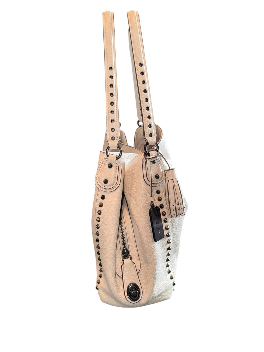 Coach Edie 31 Bandana Rivets Pebble Leather Shoulder Bag, Chalk White - Picture 5 of 13